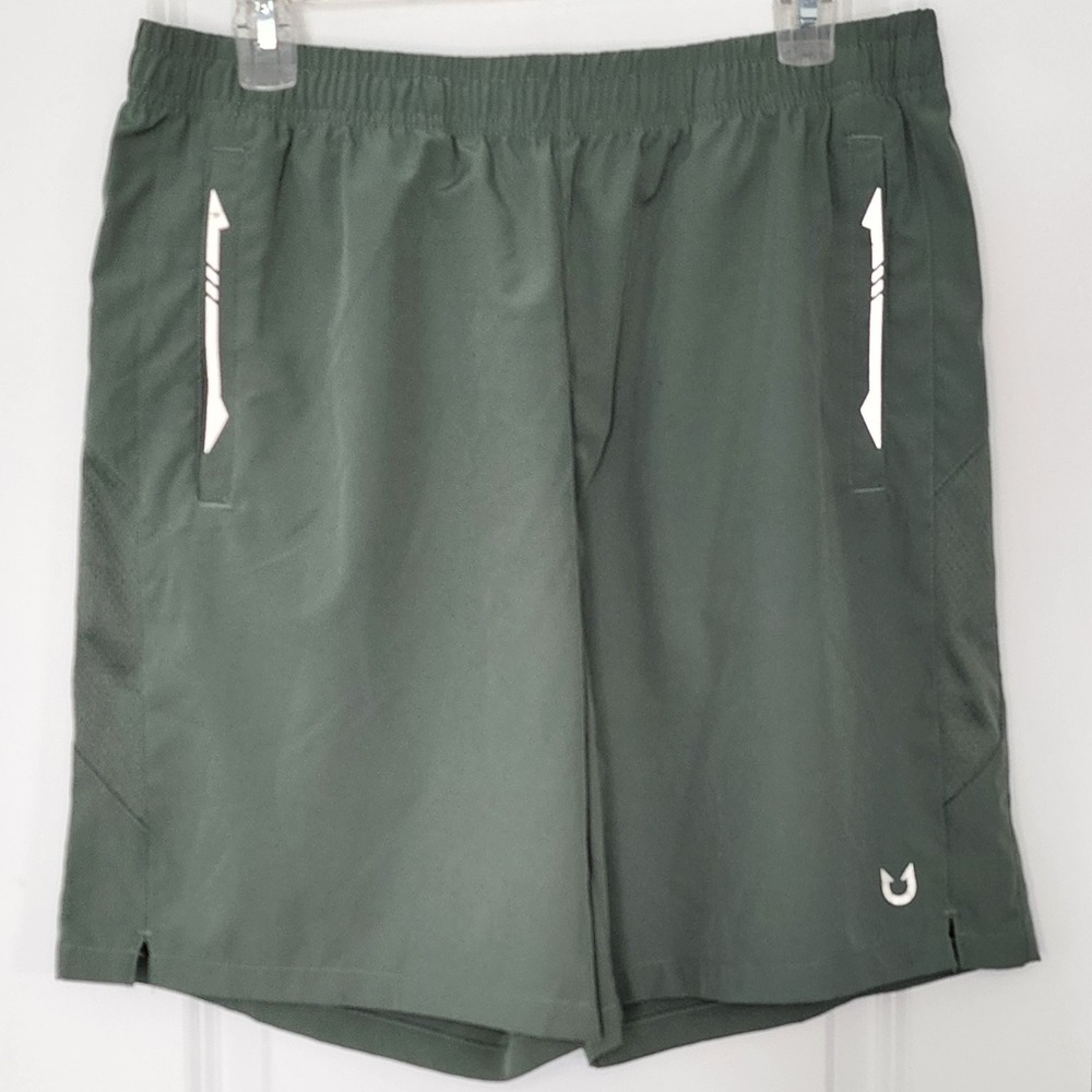 Northyard Mens Active Athletic Running Gym Shorts L Olive Green Pockets